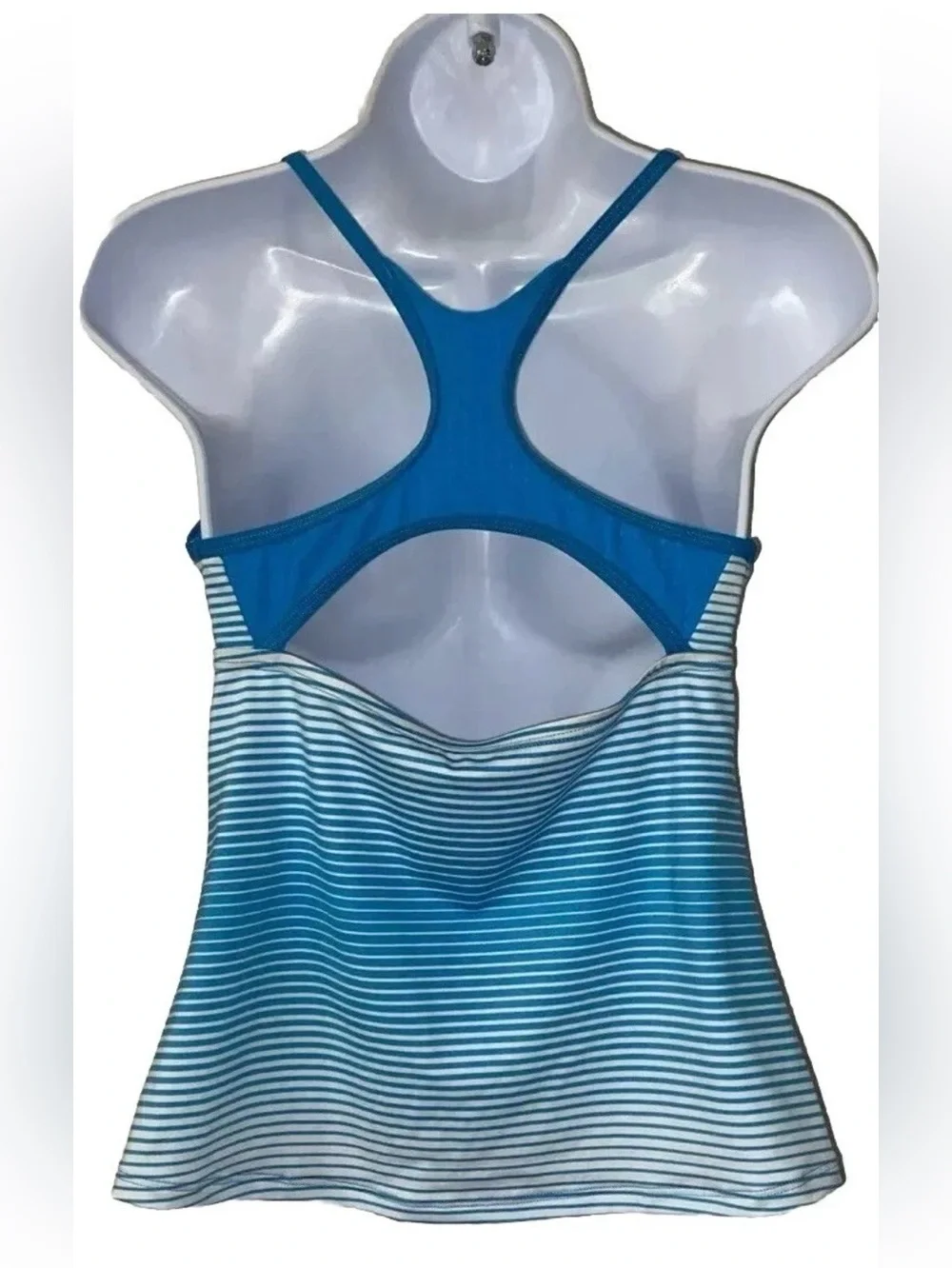 Women’s NWT NIKE Blue Striped Tankini Racer back Top W/Built-In Bra Size Small